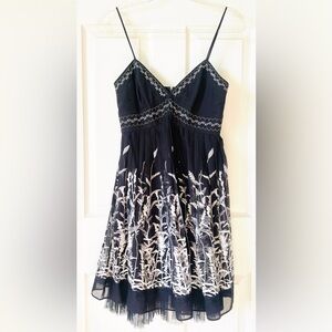 BCBGMaxAzria Black and White Embroidered Mini Dress